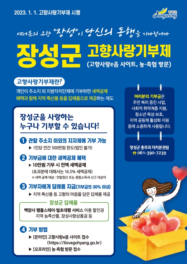 장성군, 고향사랑기부제 답례품‧공급업체 추가 모집 이미지 1